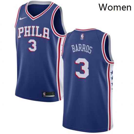 Womens Nike Philadelphia 76ers 3 Dana Barros Swingman Blue Road NBA Jersey Icon Edition